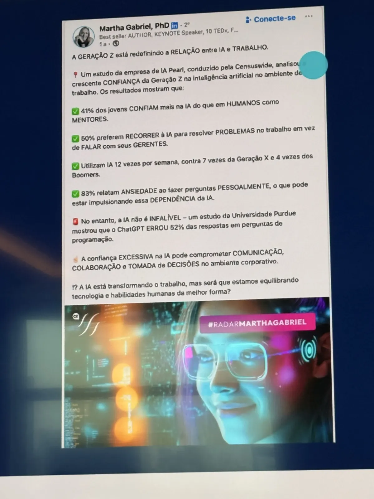 Exemplo de post trazido como referência, com os pontos destacados.