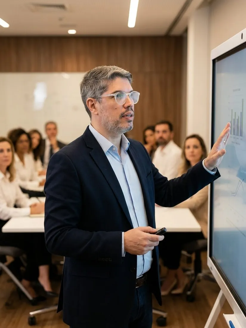 Samuel Leite ensinando executivos em treinamento corporativo